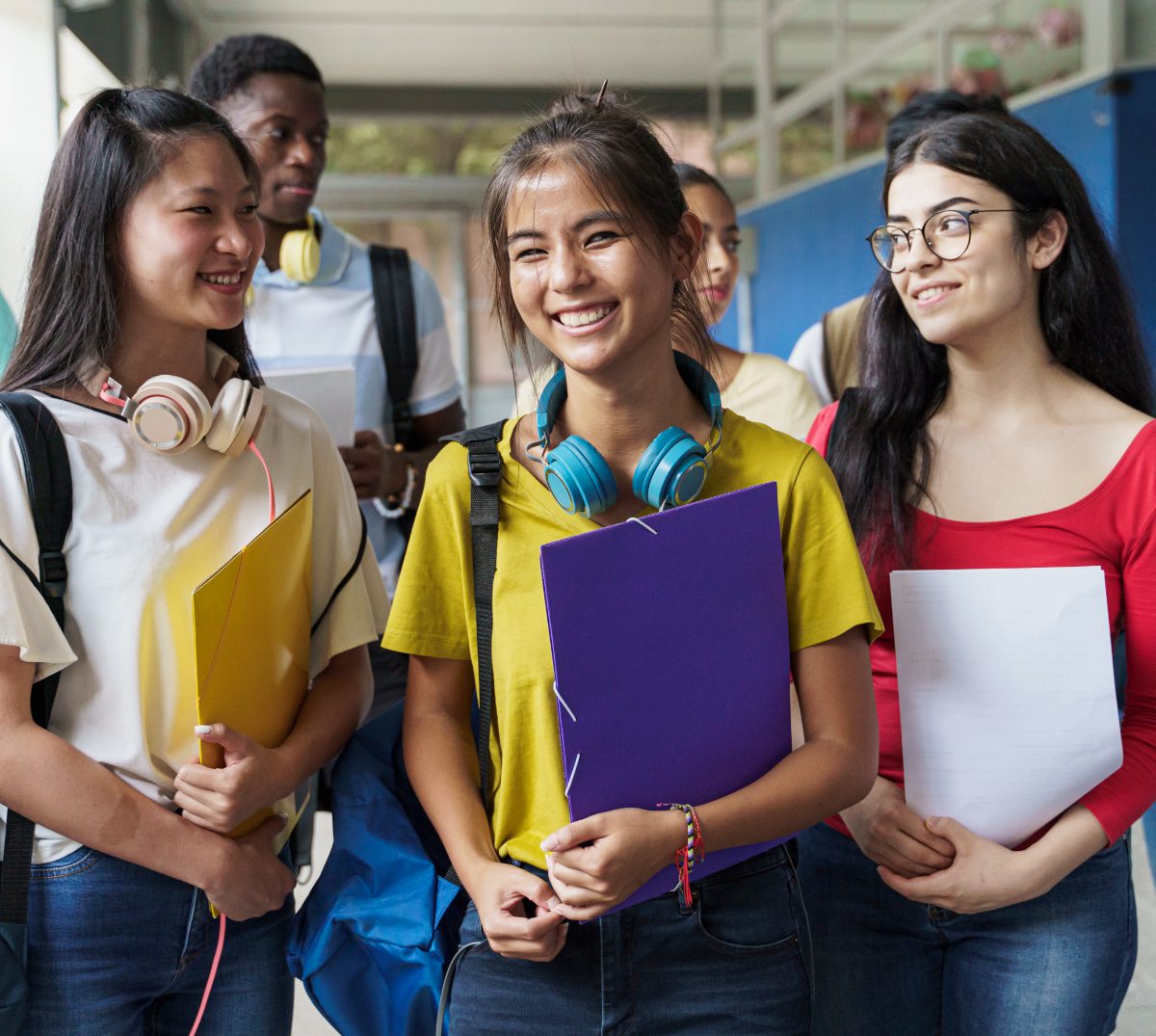 Group of Happy multiracial teenager Student Friends. Ethnic Diversity in Education and Society
